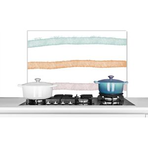 Spatscherm Keuken - Kookplaat Achterwand - Spatwand Fornuis - 80x55 cm - Lijn - Pastel - Regenboog - Patronen - Aluminium - Wanddecoratie - Muurbeschermer - Hittebestendig