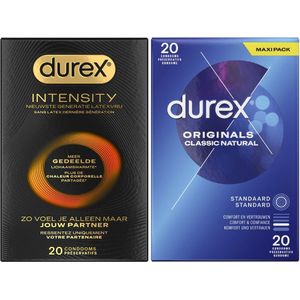 Durex - 40 stuks Condooms - Intensity Nieuwste generatie ultradun, gedeelde lichaamswarmte 20st - Classic Natural 20st - Voordeelverpakking