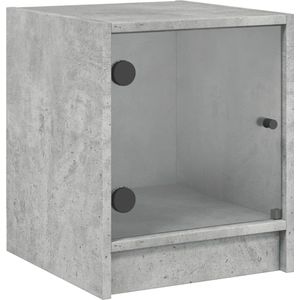 vidaXL - Nachtkastje - met - glazen - deur - 35x37x42 - cm - betongrijs