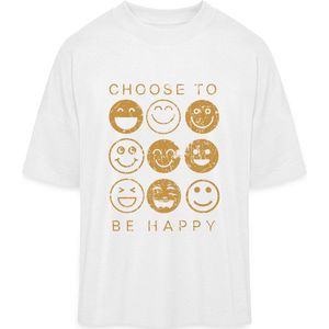 T Shirt Heren Dames - Kies Er Voor Gelukkig Te Zijn - Smileys - Wit- M