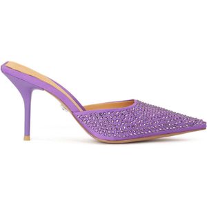 Purple mules with square sole and pointed nose