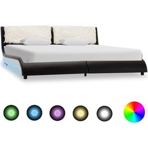 The Living Store Bedframe met LED kunstleer zwart en wit 180x200 cm - Bed