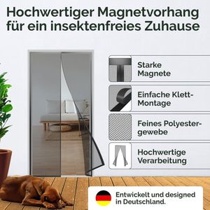 Vliegengaas balkondeur 80x200 cm - hoogwaardig vliegengaas voor de terrasdeur en balkondeur - smalle hordeur - zwart vliegennet balkondeur met sterke magneten