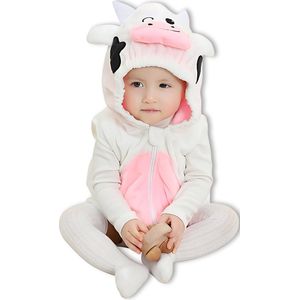 BoefieBoef Zomer Dieren Baby Romper Koe Wit - Schattige en Comfortabele Onesie voor Baby's van 0-12 Maanden - Kraamcadeau Tip - Dierenpak - Verkleedkostuum - Verkleedkleding - Boxpak - Kruippak - Carnaval - Sinterklaas en Kerst Cadeau