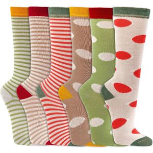 Kleurrijke kindersokken | Kniekousen | Merk: Socks4Fun | Maat: 19 t/m 38 | Motief: Strepen en stippen | 6 Paar