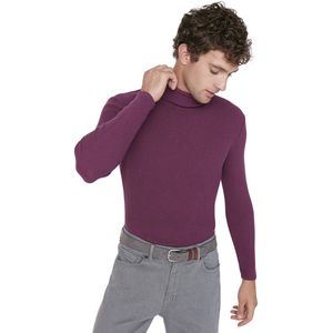 Trendyol Zwarte Slim Fit Katoenen Koppel/Dubbele Turtleneck Geribbelde Trui Tmnaw20Mg0031