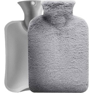 Allecto Plus - Warmwaterkruik van 2 liter met pluche hoes voor nek, schouder, rug en heupklachten - verlicht menstruatiepijn - grijs.