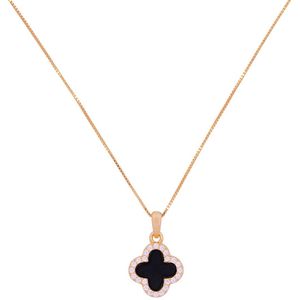 Ketting Dames Goudkleuring Klaver Vier Onyx Rose Goud Diamand