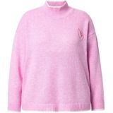 MIAMODA - Dames - Trui geborduurd hart opstaande kraag - Flamingo - Maat 42+