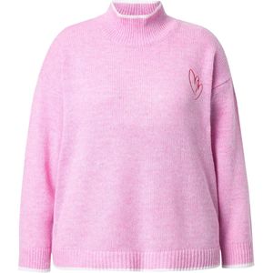 MIAMODA MIAMODA - Dames - Trui geborduurd hart opstaande kraag - Flamingo - Maat 42+