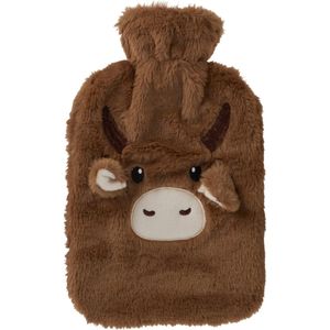 Warmwaterkruik koe - Bruin - 2L - pluche - met hoes - rubber - kruik - bedkruik - kruik met hoes