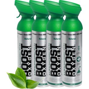 Boost Oxygen 9L - Natural - 95% Pure Zuurstof - Tot wel 800 inhalaties - Ademhalingsondersteuning voor aerobisch herstel, hoogte, prestaties en gezondheid - 4x 9L (4 pak, 36L totaal)
