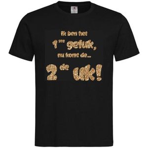 Shirt Aankondiging zwangerschap Ik ben het 1ste geluk, nu komt de ... 2de uk! | korte mouw | zwart/goud GLITTER | maat 122/128 zwangerschap aankondiging bekendmaking Baby big sis bro sister brother Grote Zus Broer