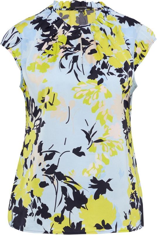 COMMA Blouse  pastelblauw / lichtgeel / zwart