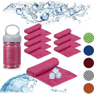 relaxdays 8x verkoelende handdoek - sporthanddoek - ijshanddoek - cooling towel - roze