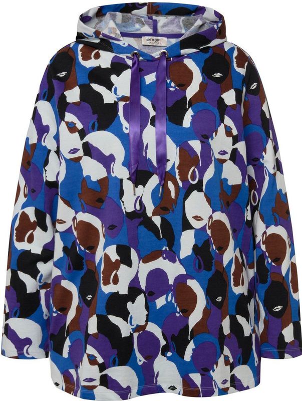 Angel of Style - Dames - Hoodie gezichten-print capuchon lange mouwen - Clematisblauw - Maat 44