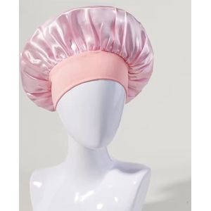 Satijnen Slaap Bonnet - Anti-Pluis & Haarbescherming - Zachte Elastische Rand - Perfect voor Krullen & Styling - Kleur: Roze
