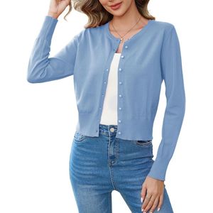 Gebreid damesvest - Korte, elegante bolero met ronde hals en lange mouwen