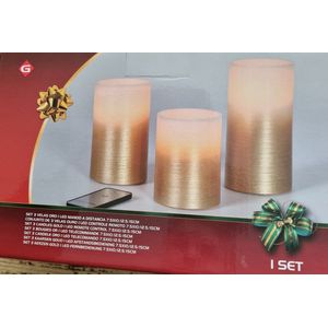 LED kaarsen/stompkaarsen met bewegende vlam en afstandsbediening - goudkleurig - set van 3