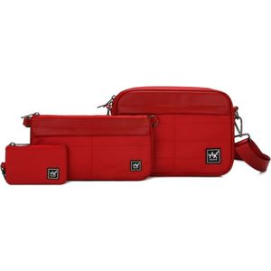 YLX Hybrid 3 Pieces Crossbody Bag | Equestrian Red. Rode 3-delige schoudertas, crossbody tas, rood, voor dames, vrouwen. Gemaakt van gerecycled nylon, eco vriendelijk, duurzaam