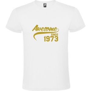 Wit T-shirt ‘Awesome Sinds 1972’ Goud Maat XS