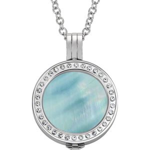 Quiges - Munthouder met Ketting en Munt 25mm Schelp Lichtblauw - RVS Zilverkleurig met Zirkonia - EPRHZ113