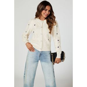 Gebreid vest met sterrenborduursel in botwit