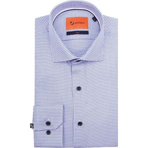 Suitable - Overhemd Twill Print Blauw - Heren - Maat 40 - Slim-fit