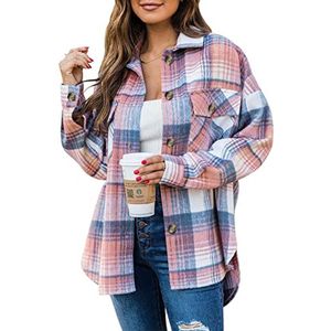 Oversized geruite damesoverhemden met lange mouwen