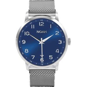 NOAH Slim Line GMT Blue steel - horloge met soepele milanese band - Ø 43 mm - blauw/zilver