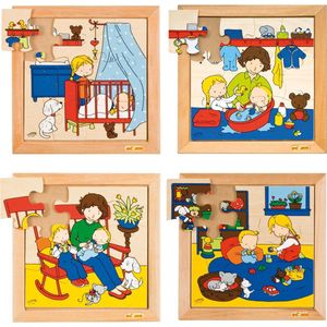 Educo 4x Puzzelserie Baby - Houten speelgoed - Houten puzzel - Educatief speelgoed - Kinderspeelgoed - 24x24cm - 9/12 stukjes