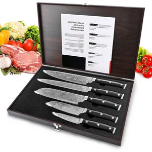 Professionele keukenmessenset van roestvrij staal - scherp, antislip, matte handgreep - koksmes, Santoku-messen en schilmes (zwart)