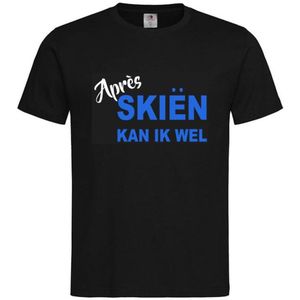 T-shirt Unisex Volwassenen Lol - carnaval - kermis - feestje - grappig - humor - Tekst ""Après skiën kan ik wel"" | korte mouw | Zwart/blauw/wit | maat XL