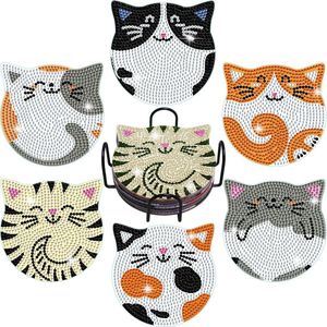 BOTC Diamond Painting - Onderzetters met Houder - Set van 6 - Pakket Volwassenen en Kinderen - Cadeau - katten