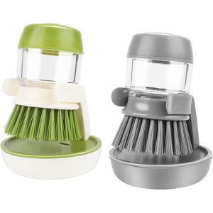 MplehDa Dishwashing Brush with Detergent Dispenser, 2 Pieces Dishwashing Brush, Fillable Dishwashing Brush, Kitchen Brush with Holder, Cleaning Brush for Crockery, Pots, Pans, Sink