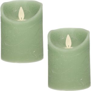 2x Jade groene LED kaarsen / stompkaarsen 10 cm - Luxe kaarsen op batterijen met bewegende vlam