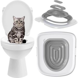 Kat Toilet Training Pakket Herbruikbare Plastic Kat Toilet Trainer Clean Kit Voor Het Trainen Van Katten Met Behulp Van Toiletten Gemakkelijk Reinigen Kat Toilet (Grijs)
