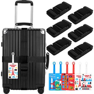 6-delige kofferriemset: kofferriem Bagageriem met 6 bagagelabels Bagageriemen voor tas Veilig reizen Verstelbare bagageriemen Opvallende bagageriem voor koffer (zwart)