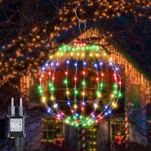 Kogellampen voor buiten - 30 cm - opvouwbare metalen hanglamp - tuinverlichting - 120 leds - decoratieve bol - boom - lichtketting - buiten - timer - 8 verlichtingsmodi voor balkon - feest - binnen en huis
