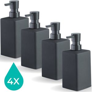 BUDDLEY Zeeppompjes Mat Zwart - SET van 4 Zeepdispensers - Zeeppompje - Zeeppompje vrijstaand - Zeepdispenser Zwart - Keuken - Badkamer - Toilet - Zeepdispensers