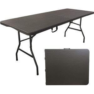 Vouwtafel voor Buiten - Opvouwbare Tuintafel - Picknicktafel met Handig Draagsysteem - Rotan Look - 180x75x74 cm - Zwart