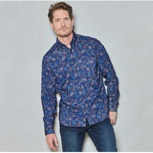 Twinlife Heren corduroy allover print - Overhemden - Wasbaar - Ademend - Blauw - XL