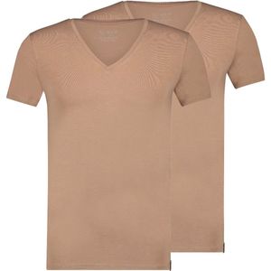 RJ Bodywear The Good Life T-shirts (2-pack) - slim fit heren T-shirts diepe V-hals - beige - Maat: M