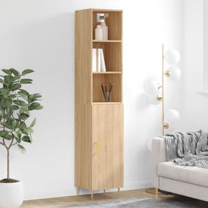 The Living Store Hoge Kast - Sonoma Eiken - Bewerkt Hout en Metaal - 34.5 x 34 x 180 cm - Duurzaam materiaal - Voldoende opbergruimte - Praktische deur - Metalen voeten - Montage vereist