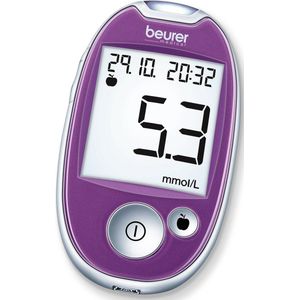 Beurer GL 44 Purple mmol/l Bloedsuikermeter - Bloedglucose meter - Licht - Incl. prikhulp, 10 test strips, 10 lancetten, batterijen & etui, USB kabel - App beurer HealthManager Pro - 5 Jaar garantie
