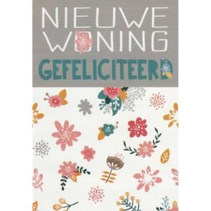 Een nieuwe woning. Van harte gefeliciteerd! Een leuke kaart om bij een cadeau te voegen of om zo te geven. Een dubbele wenskaart inclusief envelop en in folie verpakt.