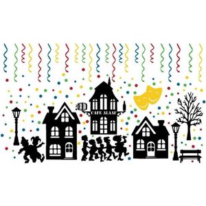 Raamstickerset 156 delig Carnaval silhouet huisjes & confetti herbruikbaar | Rosami