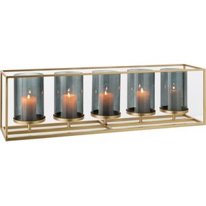 J-line - Windlicht 5 Delig Rechthoek Laag Metaal/glas Goud - 70x15x20cm