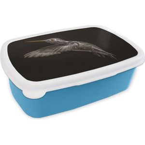 Broodtrommel Blauw - Lunchbox - Brooddoos - Vogel - Black And Gold - Zwart - 18x12x6 cm - Kinderen - Jongen