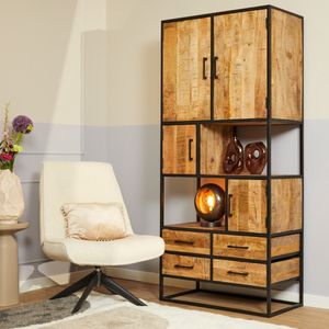 Wandkast - Mango Natur - Moderne Wandkast - Hout & Metaal - 90x45x200 cm